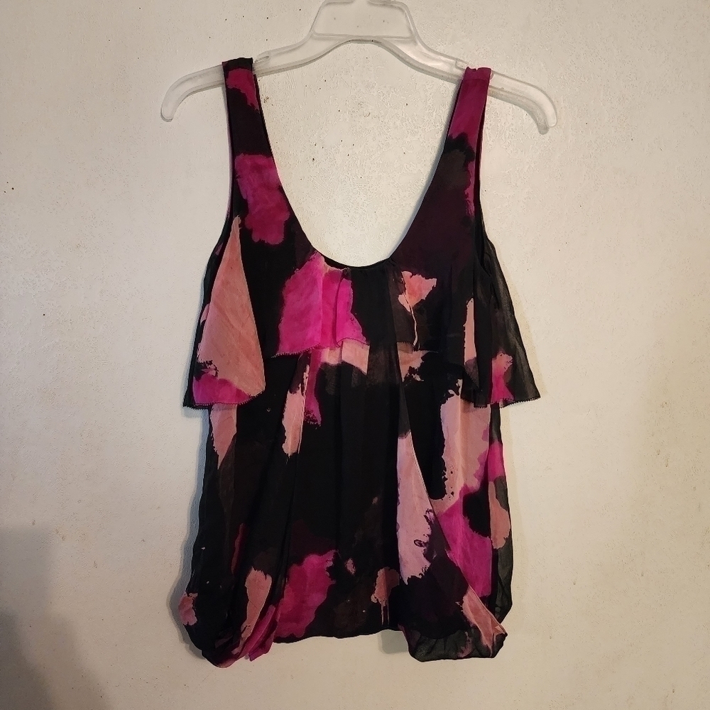 Diane Von Furstenberg 100% Silk Sleeveless Floral Ruffle Blouse Size 0